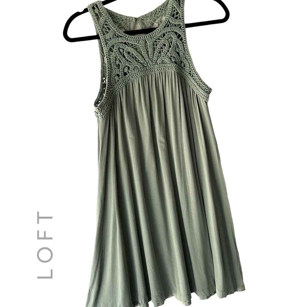 LOFT Green Lace Detail Midi Dress
